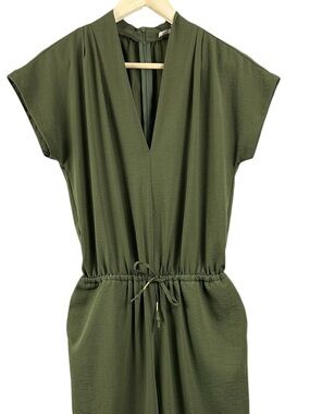 Monk & Lou V-Neck Drawstring Jumpsuit with Pockets Olive Green Size XS